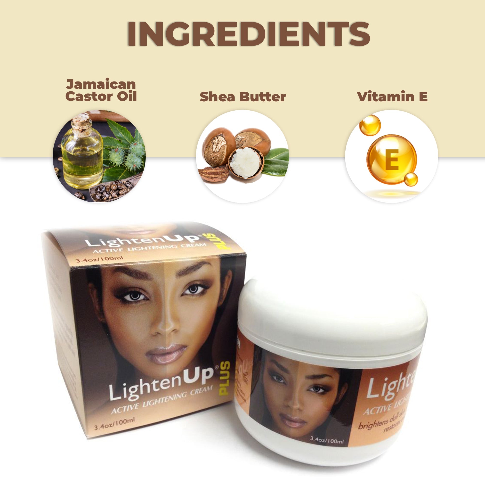 Omic LightenUp PLUS Active Lightening Cream - 100ml / 3.4 Oz LightenUp - Mitchell Brands - Skin Lightening, Skin Brightening, Fade Dark Spots, Shea Butter, Hair Growth Products