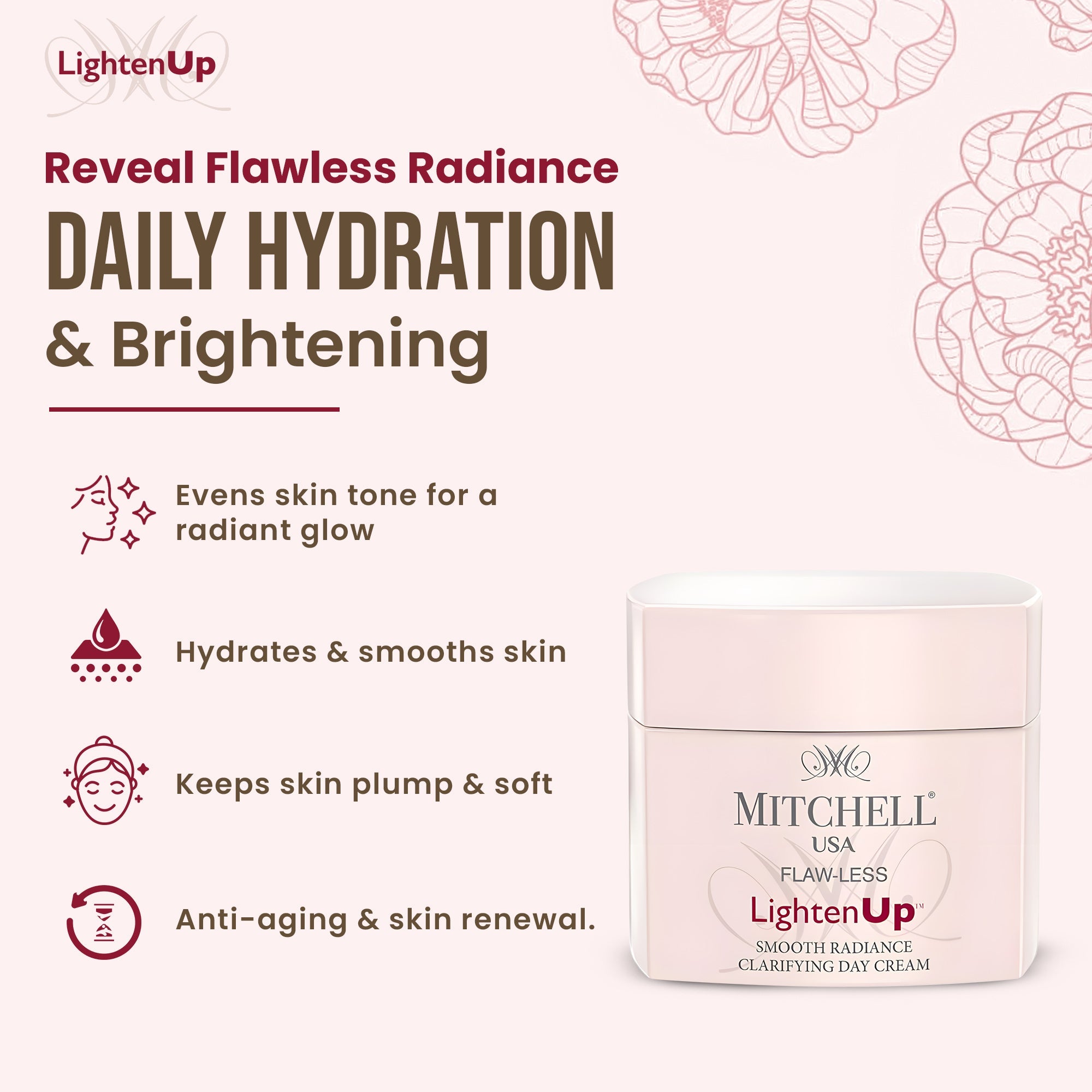 Lighten Up Flaw-Less Smooth Radiance Clarifying Day Cream 50g - Mitchell Brands