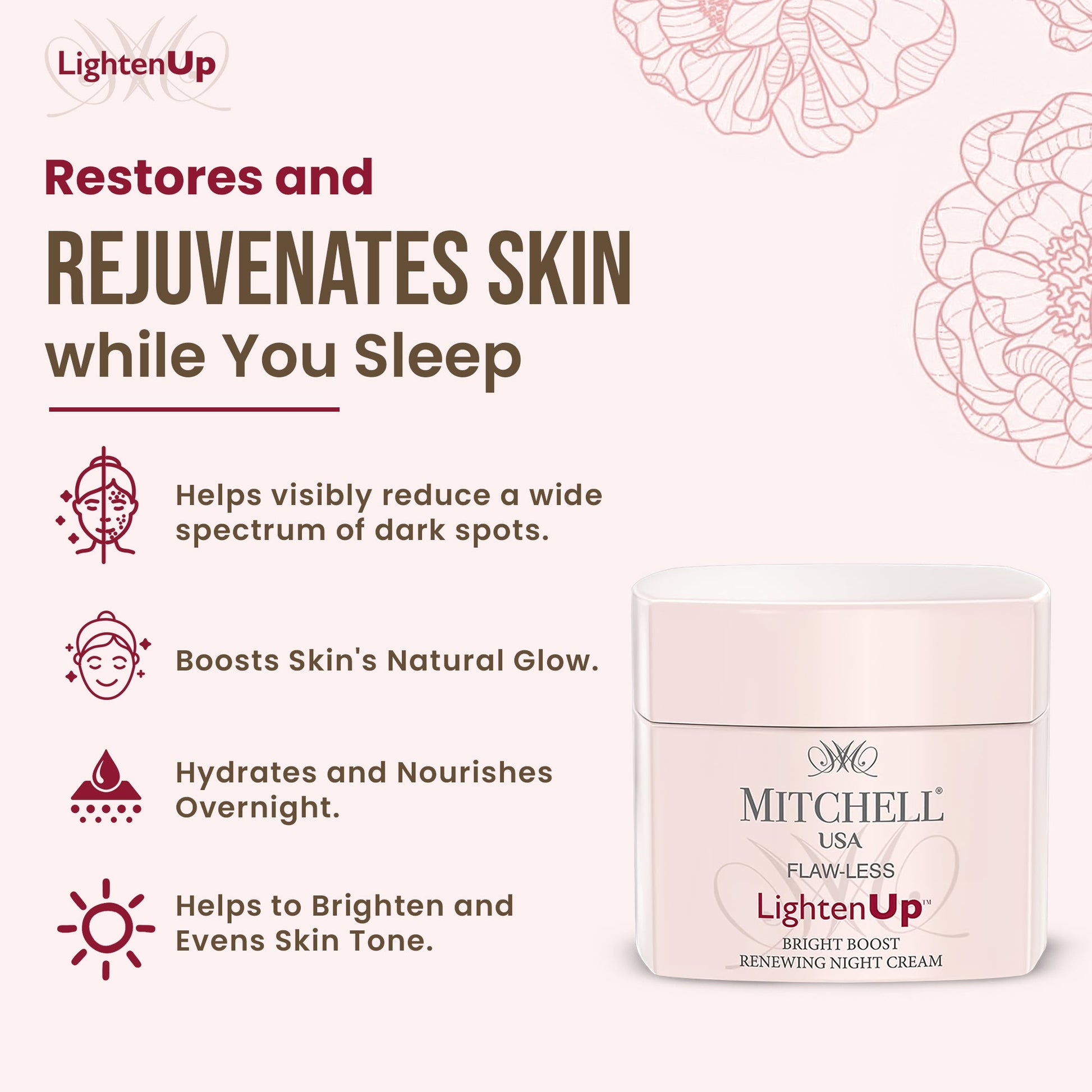 Lighten Up Flaw-Less Bright Boost Renewing Night Cream 50g - Mitchell Brands