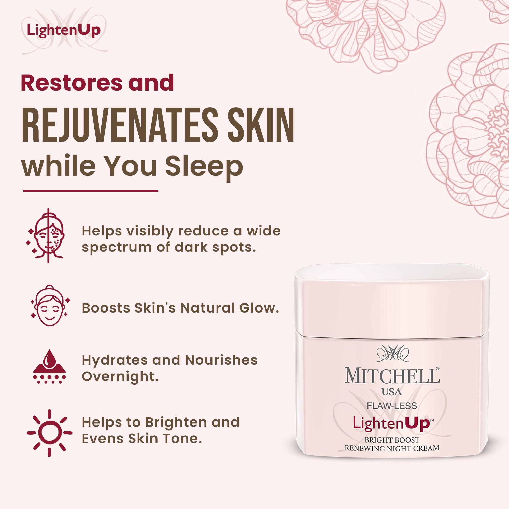 Lighten Up Flaw-Less Bright Boost Renewing Night Cream 50g - Mitchell Brands