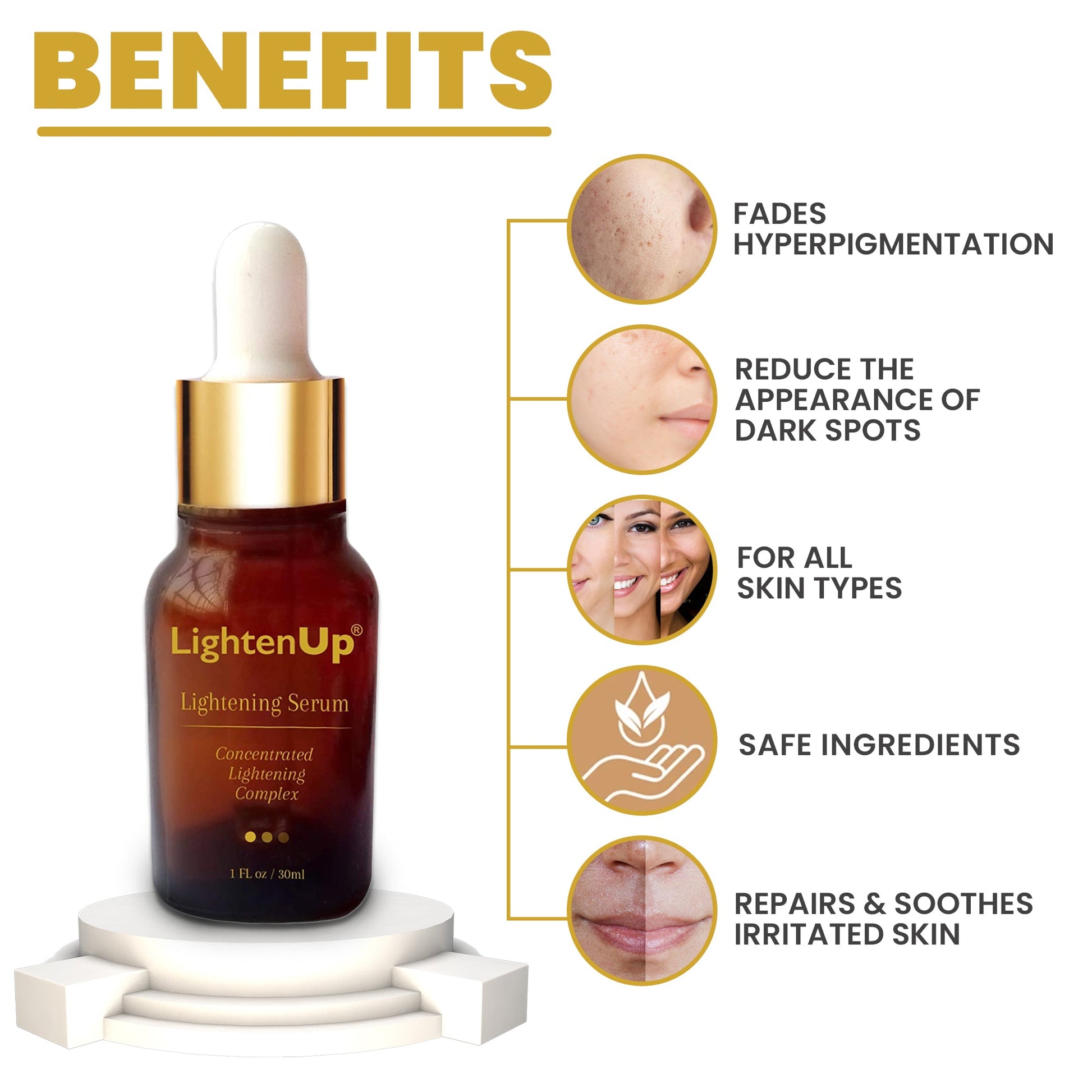 Omic LightenUp Anti-Aging Lightening Serum - 30ml / 1 Fl Oz LightenUp - Mitchell Brands - Skin Lightening, Skin Brightening, Fade Dark Spots, Shea Butter, Hair Growth Products